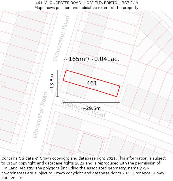 461, GLOUCESTER ROAD, HORFIELD, BRISTOL, BS7 8UA: Plot and title map