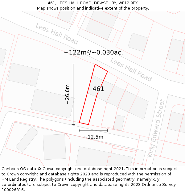 461, LEES HALL ROAD, DEWSBURY, WF12 9EX: Plot and title map