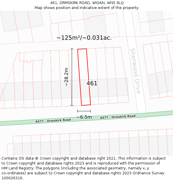 461, ORMSKIRK ROAD, WIGAN, WN5 9LQ: Plot and title map
