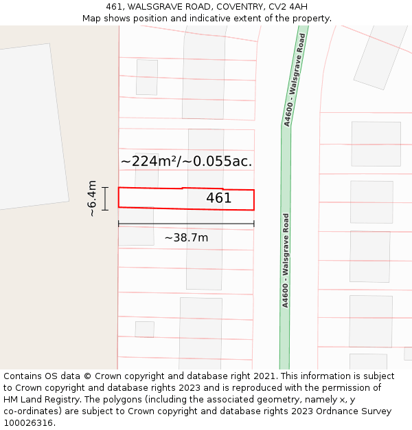 461, WALSGRAVE ROAD, COVENTRY, CV2 4AH: Plot and title map