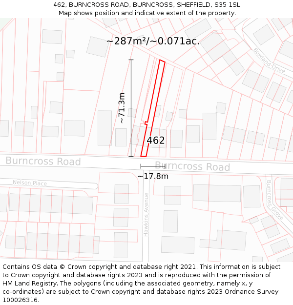 462, BURNCROSS ROAD, BURNCROSS, SHEFFIELD, S35 1SL: Plot and title map