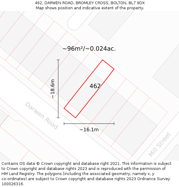 462, DARWEN ROAD, BROMLEY CROSS, BOLTON, BL7 9DX: Plot and title map