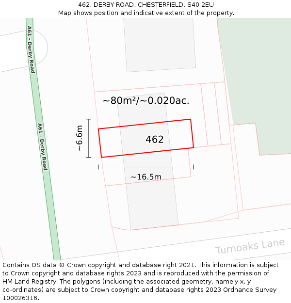 462, DERBY ROAD, CHESTERFIELD, S40 2EU: Plot and title map