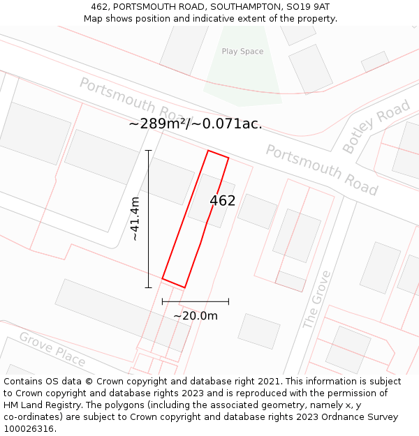 462, PORTSMOUTH ROAD, SOUTHAMPTON, SO19 9AT: Plot and title map