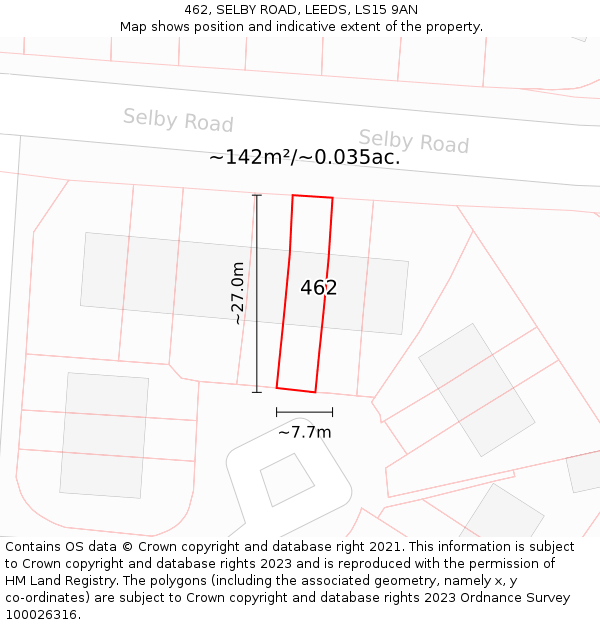 462, SELBY ROAD, LEEDS, LS15 9AN: Plot and title map