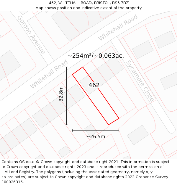 462, WHITEHALL ROAD, BRISTOL, BS5 7BZ: Plot and title map