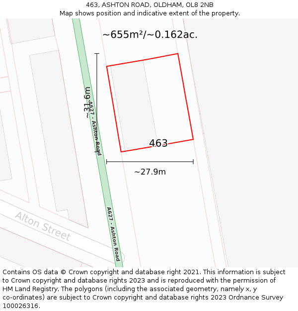 463, ASHTON ROAD, OLDHAM, OL8 2NB: Plot and title map