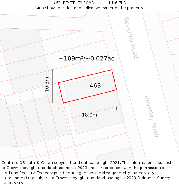 463, BEVERLEY ROAD, HULL, HU6 7LD: Plot and title map