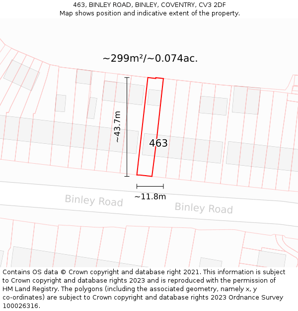 463, BINLEY ROAD, BINLEY, COVENTRY, CV3 2DF: Plot and title map