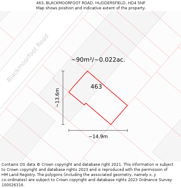 463, BLACKMOORFOOT ROAD, HUDDERSFIELD, HD4 5NP: Plot and title map