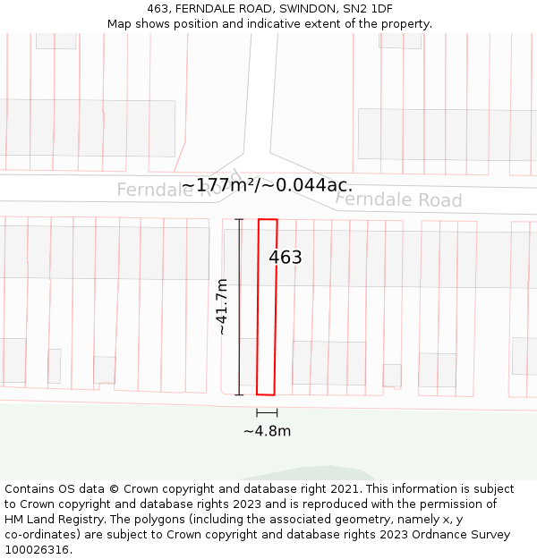 463, FERNDALE ROAD, SWINDON, SN2 1DF: Plot and title map