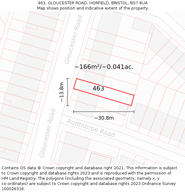 463, GLOUCESTER ROAD, HORFIELD, BRISTOL, BS7 8UA: Plot and title map