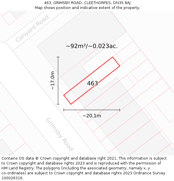 463, GRIMSBY ROAD, CLEETHORPES, DN35 8AJ: Plot and title map