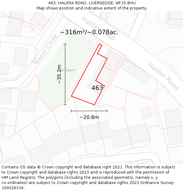463, HALIFAX ROAD, LIVERSEDGE, WF15 8HU: Plot and title map