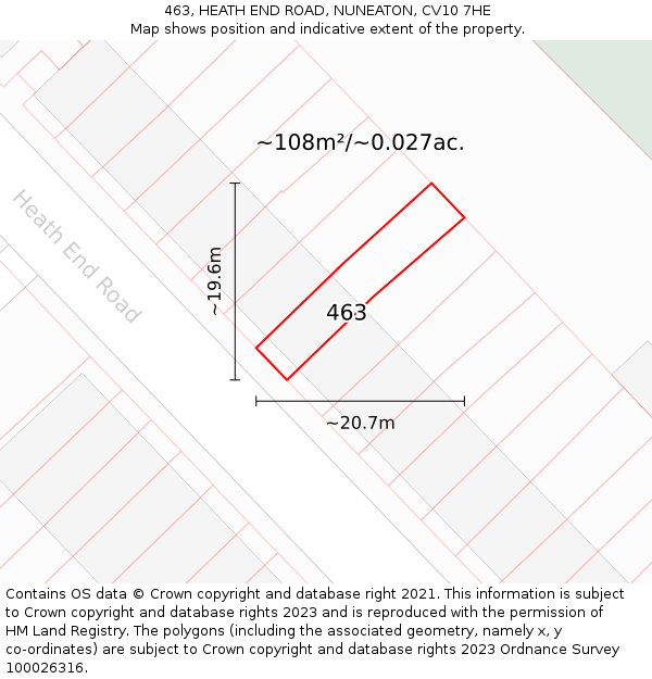 463, HEATH END ROAD, NUNEATON, CV10 7HE: Plot and title map