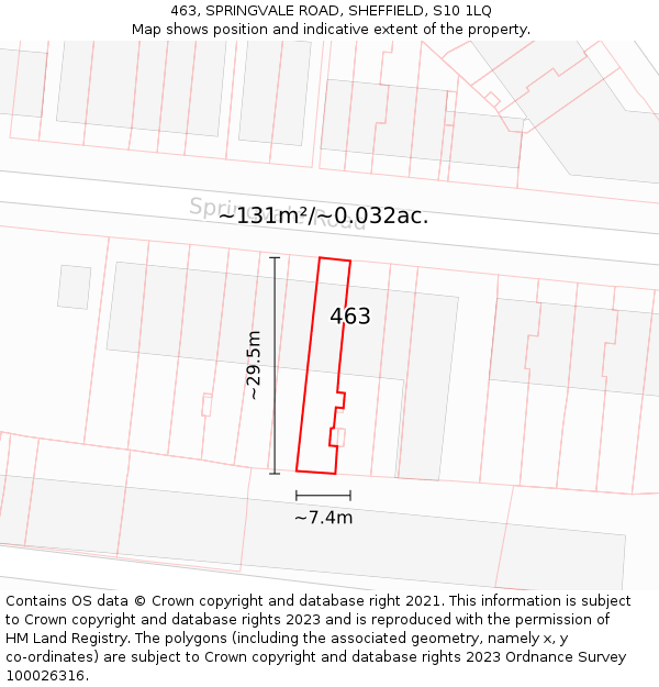 463, SPRINGVALE ROAD, SHEFFIELD, S10 1LQ: Plot and title map