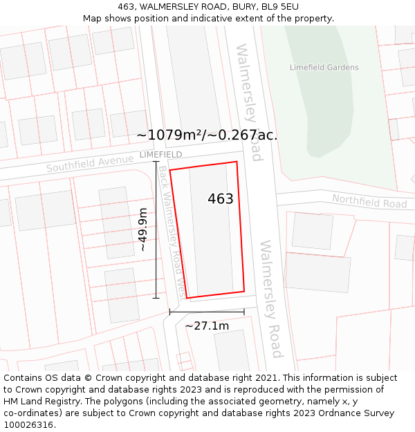 463, WALMERSLEY ROAD, BURY, BL9 5EU: Plot and title map