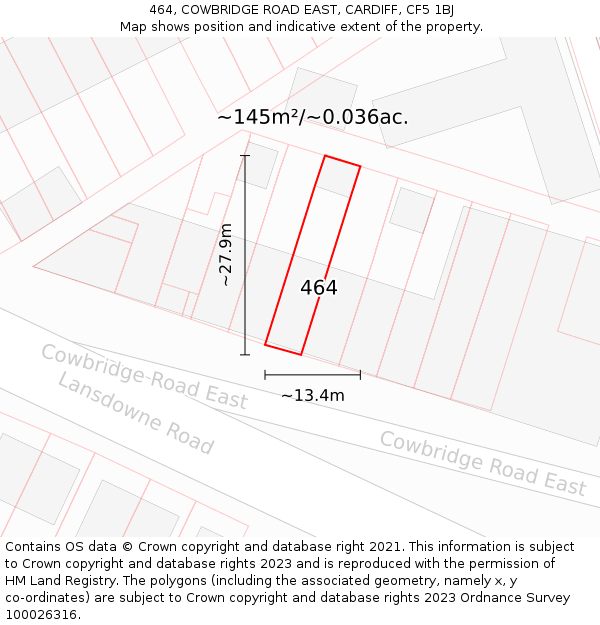 464, COWBRIDGE ROAD EAST, CARDIFF, CF5 1BJ: Plot and title map