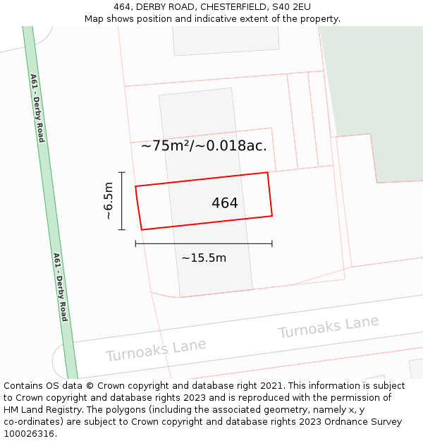 464, DERBY ROAD, CHESTERFIELD, S40 2EU: Plot and title map