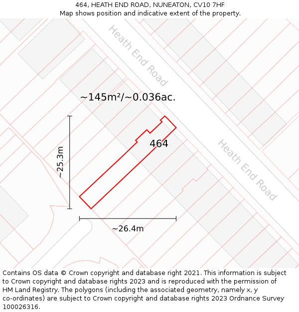 464, HEATH END ROAD, NUNEATON, CV10 7HF: Plot and title map