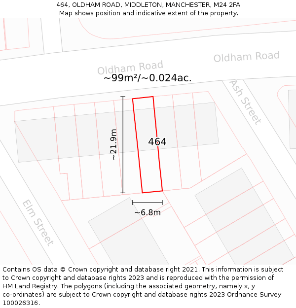 464, OLDHAM ROAD, MIDDLETON, MANCHESTER, M24 2FA: Plot and title map