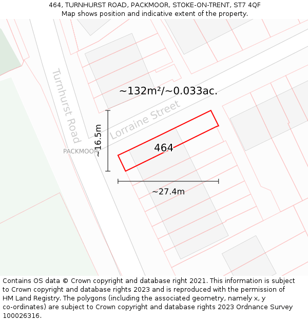 464, TURNHURST ROAD, PACKMOOR, STOKE-ON-TRENT, ST7 4QF: Plot and title map