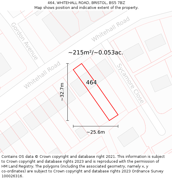 464, WHITEHALL ROAD, BRISTOL, BS5 7BZ: Plot and title map