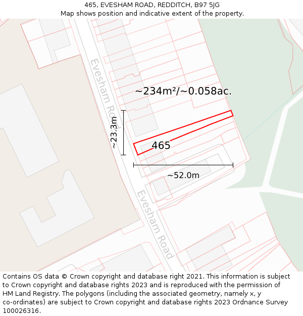 465, EVESHAM ROAD, REDDITCH, B97 5JG: Plot and title map