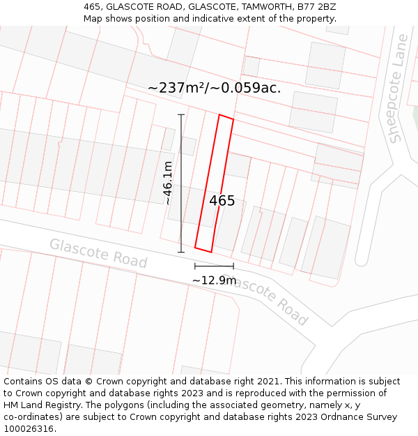 465, GLASCOTE ROAD, GLASCOTE, TAMWORTH, B77 2BZ: Plot and title map