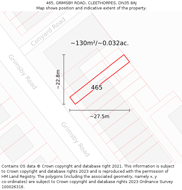 465, GRIMSBY ROAD, CLEETHORPES, DN35 8AJ: Plot and title map