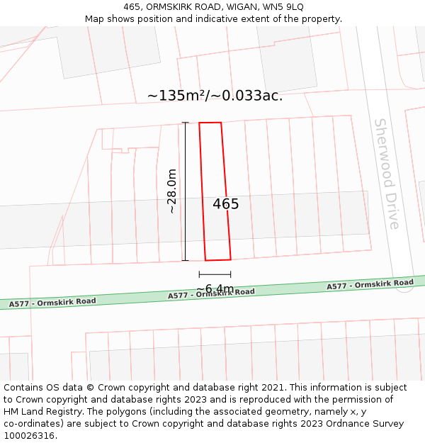 465, ORMSKIRK ROAD, WIGAN, WN5 9LQ: Plot and title map