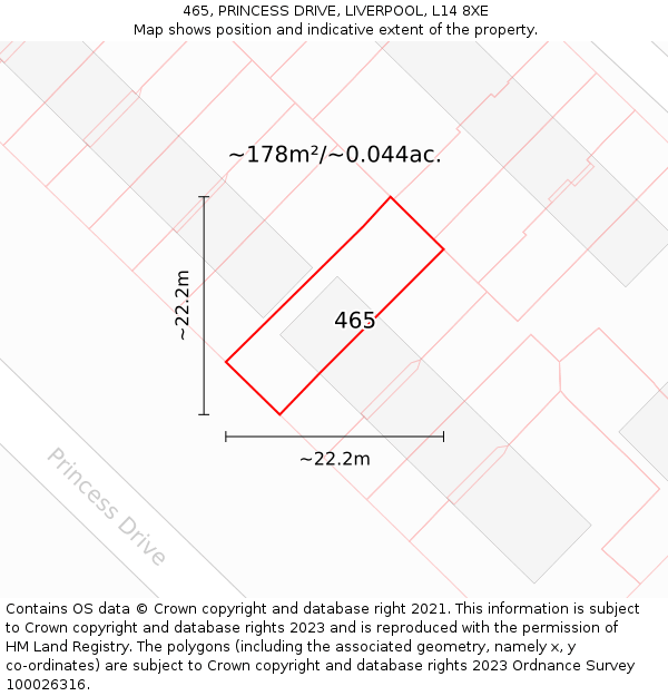 465, PRINCESS DRIVE, LIVERPOOL, L14 8XE: Plot and title map