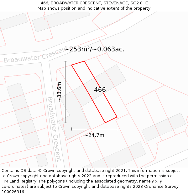 466, BROADWATER CRESCENT, STEVENAGE, SG2 8HE: Plot and title map