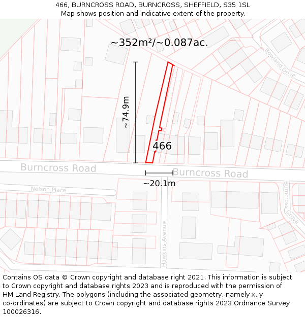 466, BURNCROSS ROAD, BURNCROSS, SHEFFIELD, S35 1SL: Plot and title map