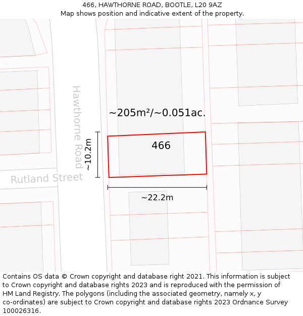 466, HAWTHORNE ROAD, BOOTLE, L20 9AZ: Plot and title map