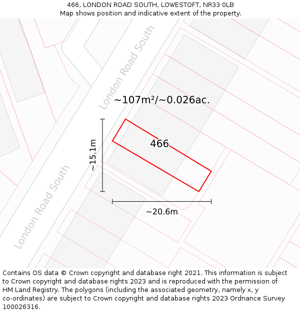 466, LONDON ROAD SOUTH, LOWESTOFT, NR33 0LB: Plot and title map