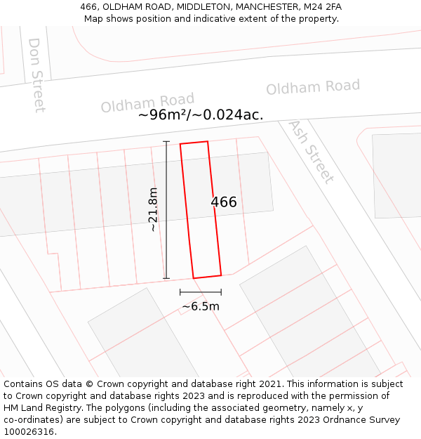 466, OLDHAM ROAD, MIDDLETON, MANCHESTER, M24 2FA: Plot and title map
