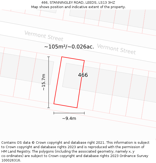 466, STANNINGLEY ROAD, LEEDS, LS13 3HZ: Plot and title map