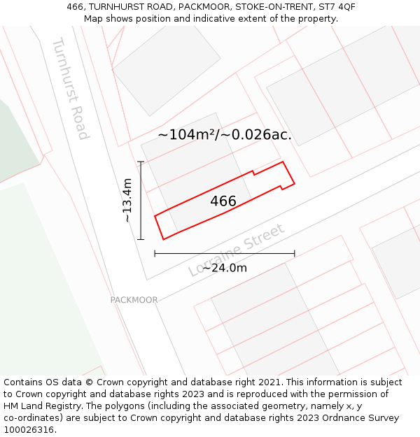 466, TURNHURST ROAD, PACKMOOR, STOKE-ON-TRENT, ST7 4QF: Plot and title map