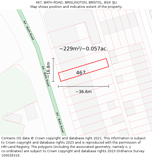 467, BATH ROAD, BRISLINGTON, BRISTOL, BS4 3JU: Plot and title map
