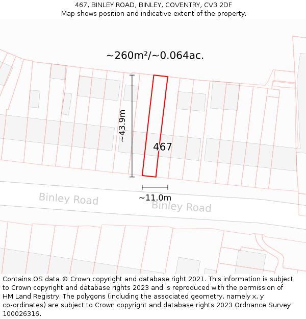 467, BINLEY ROAD, BINLEY, COVENTRY, CV3 2DF: Plot and title map