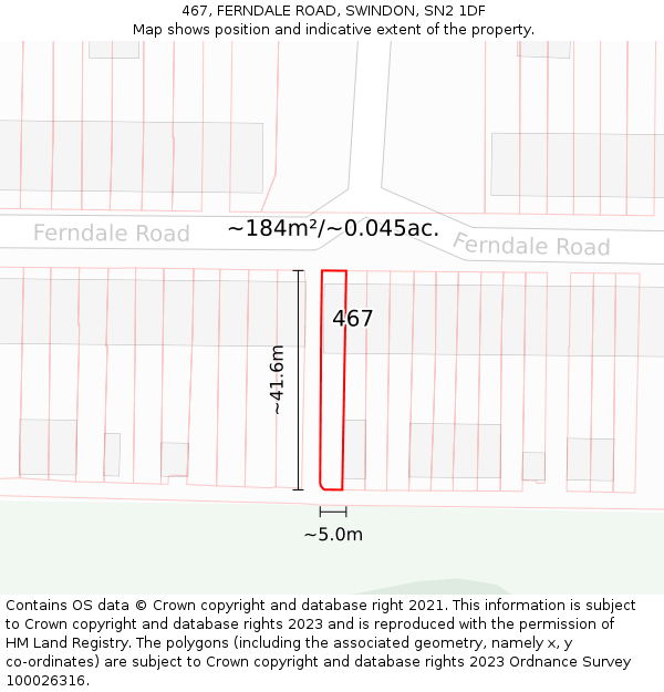 467, FERNDALE ROAD, SWINDON, SN2 1DF: Plot and title map
