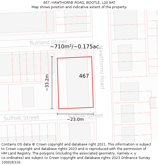 467, HAWTHORNE ROAD, BOOTLE, L20 9AT: Plot and title map