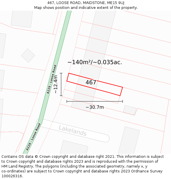 467, LOOSE ROAD, MAIDSTONE, ME15 9UJ: Plot and title map
