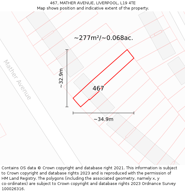 467, MATHER AVENUE, LIVERPOOL, L19 4TE: Plot and title map