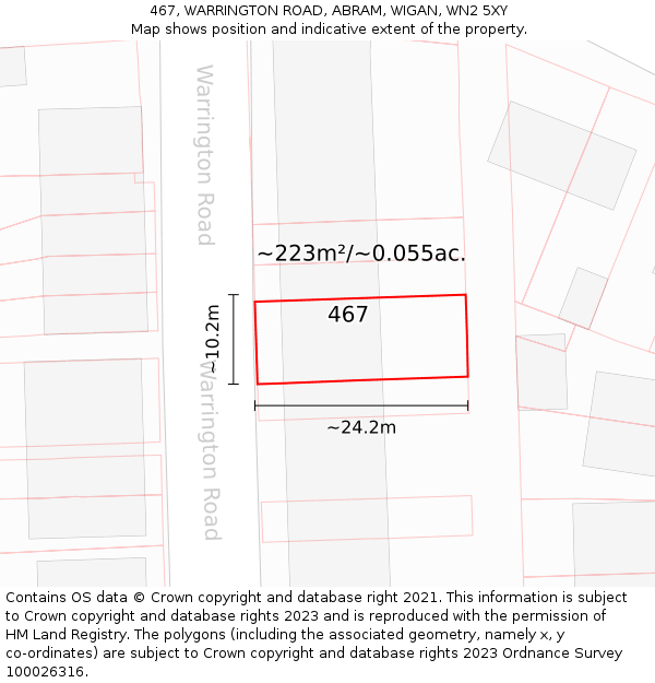 467, WARRINGTON ROAD, ABRAM, WIGAN, WN2 5XY: Plot and title map