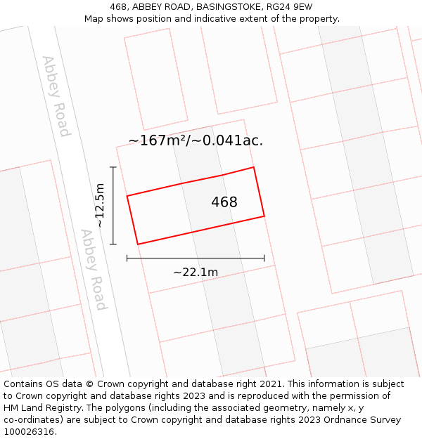 468, ABBEY ROAD, BASINGSTOKE, RG24 9EW: Plot and title map