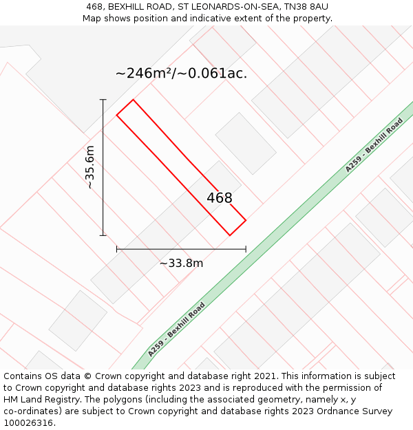 468, BEXHILL ROAD, ST LEONARDS-ON-SEA, TN38 8AU: Plot and title map