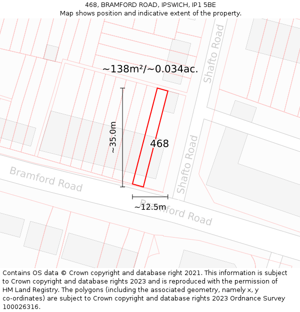 468, BRAMFORD ROAD, IPSWICH, IP1 5BE: Plot and title map