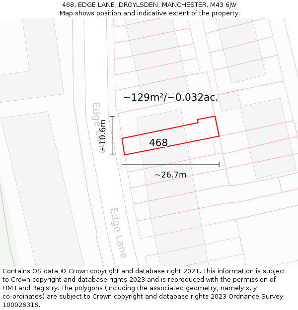 468, EDGE LANE, DROYLSDEN, MANCHESTER, M43 6JW: Plot and title map